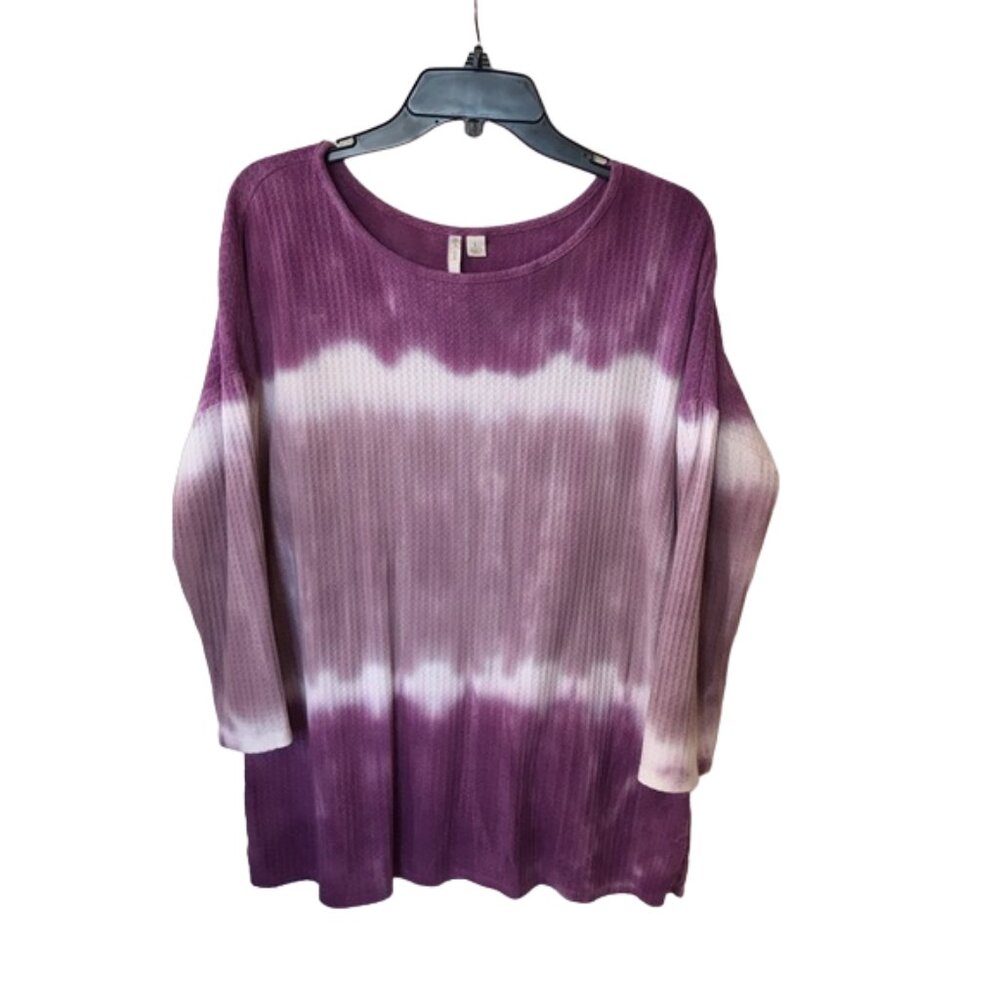 Est.1948 Women's Top Tie Dye Relaxed Fit Waffle Weave Ombre' Purple/White Size L